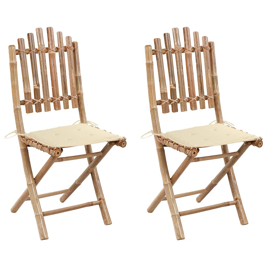 Tuinstoelen 2 st inklapbaar met kussens bamboe is nu te koop bij PeponiXL, paradijselijk wonen!