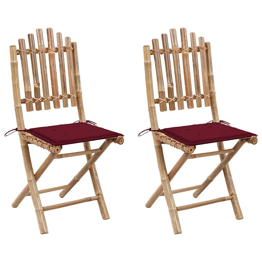 Tuinstoelen 2 st inklapbaar met kussens bamboe is nu te koop bij PeponiXL, paradijselijk wonen!