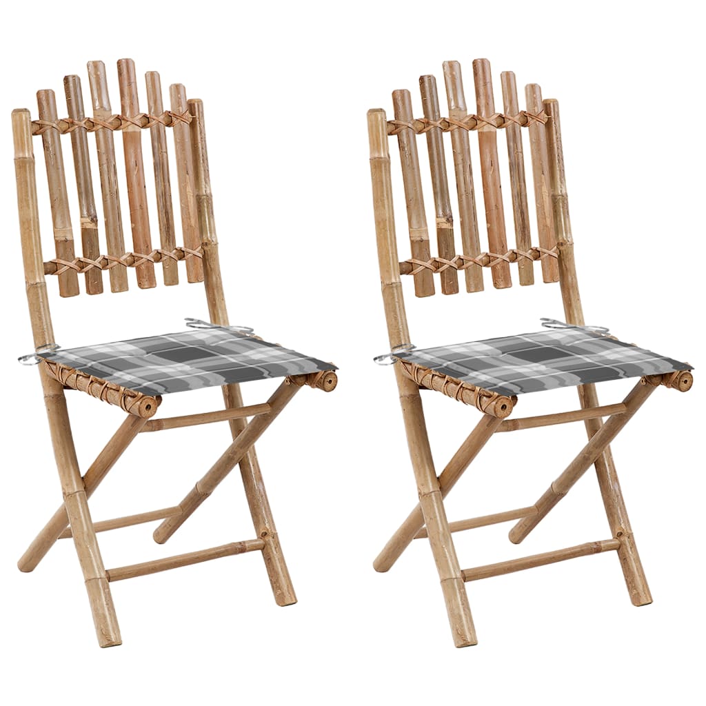 Tuinstoelen 2 st inklapbaar met kussens bamboe is nu te koop bij PeponiXL, paradijselijk wonen!
