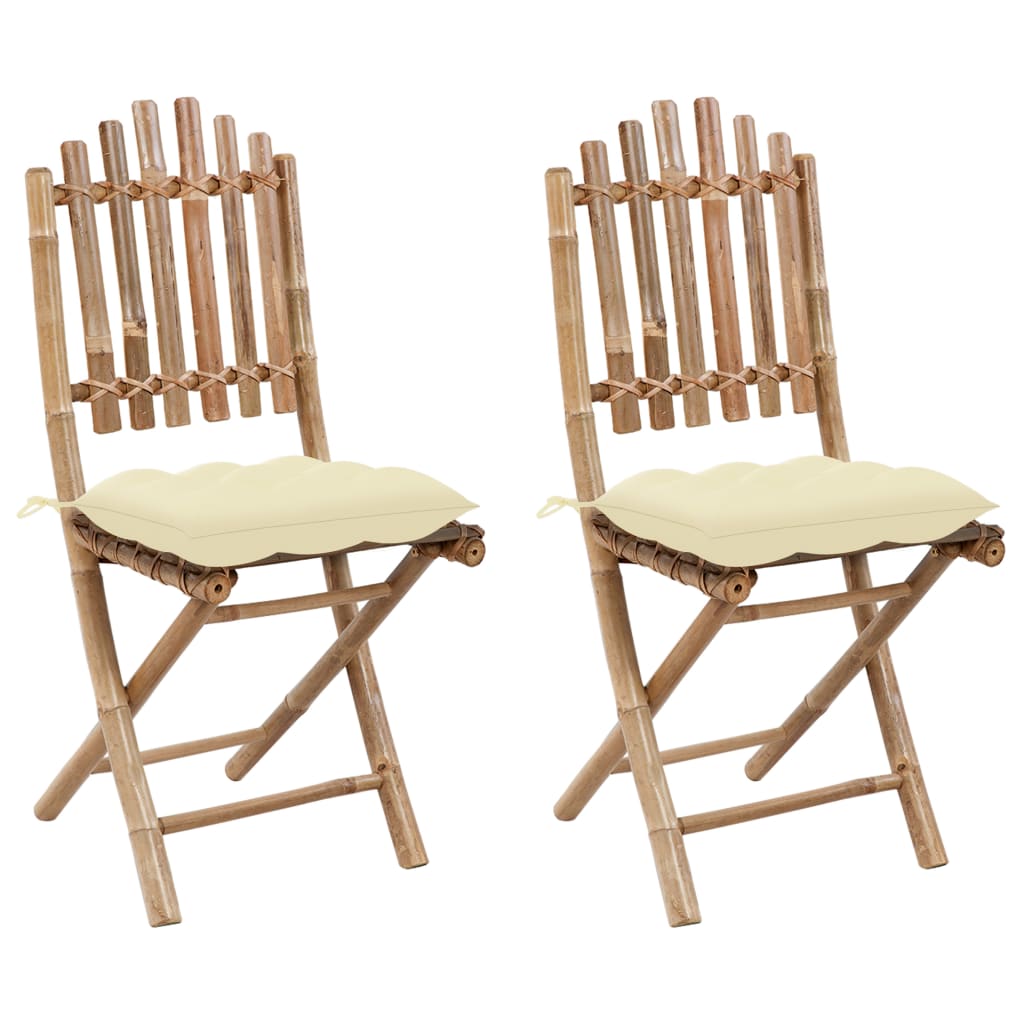 Tuinstoelen 2 st inklapbaar met kussens bamboe is nu te koop bij PeponiXL, paradijselijk wonen!