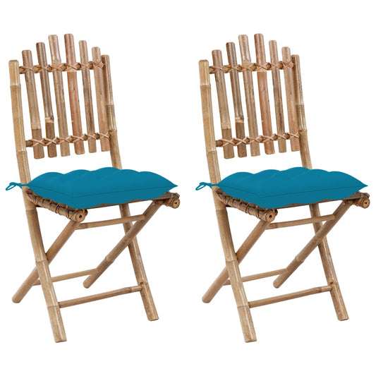 Tuinstoelen 2 st inklapbaar met kussens bamboe is nu te koop bij PeponiXL, paradijselijk wonen!