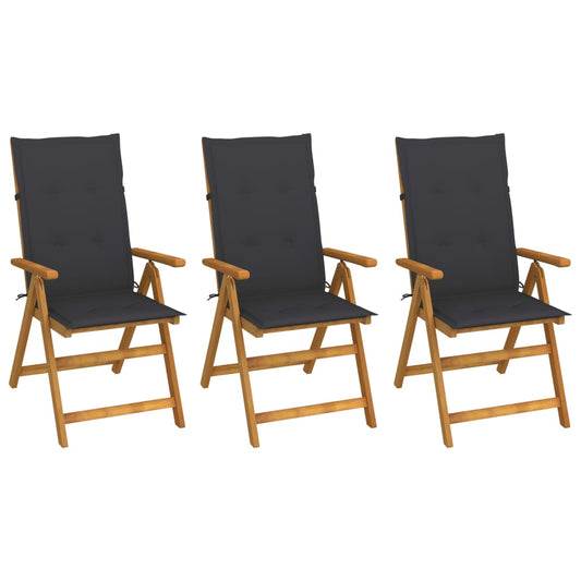 Tuinstoelen 3 st inklapbaar met kussens massief acaciahout is nu te koop bij PeponiXL, paradijselijk wonen!