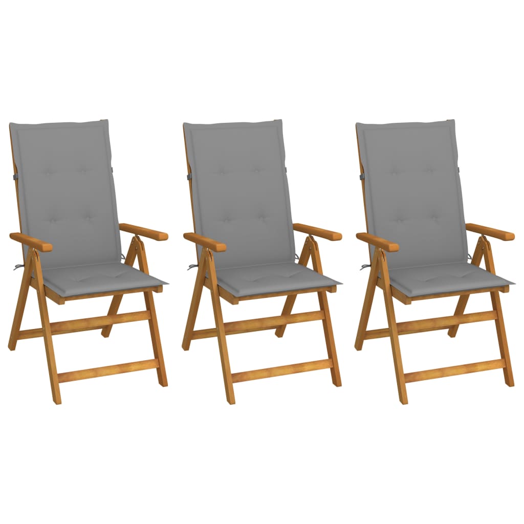 Tuinstoelen 3 st inklapbaar met kussens massief acaciahout is nu te koop bij PeponiXL, paradijselijk wonen!