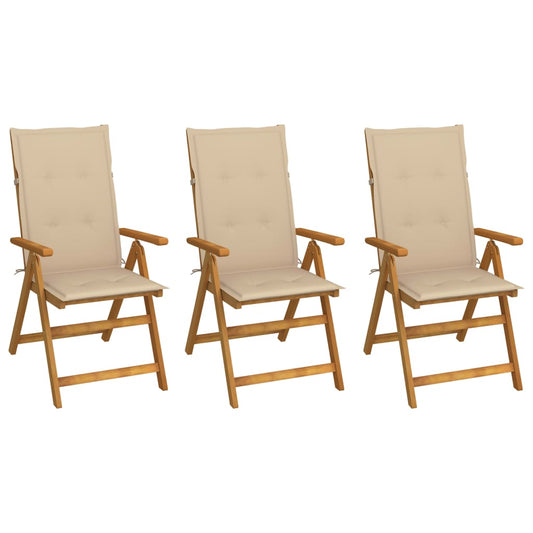 Tuinstoelen 3 st inklapbaar met kussens massief acaciahout is nu te koop bij PeponiXL, paradijselijk wonen!