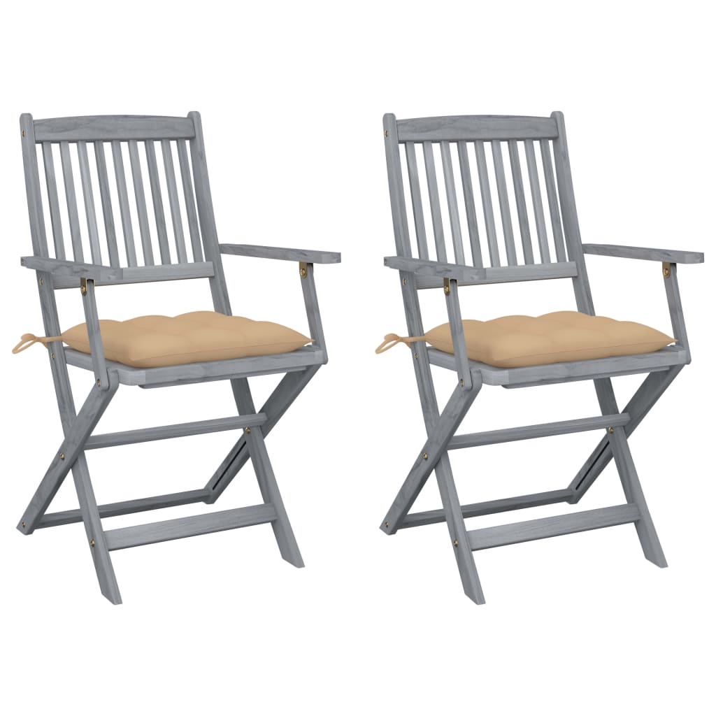 Tuinstoelen 2 st inklapbaar met kussens massief acaciahout is nu te koop bij PeponiXL, paradijselijk wonen!