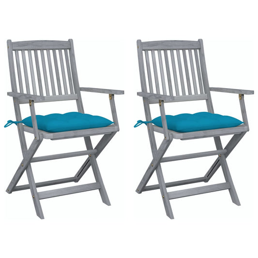 Tuinstoelen 2 st inklapbaar met kussens massief acaciahout is nu te koop bij PeponiXL, paradijselijk wonen!