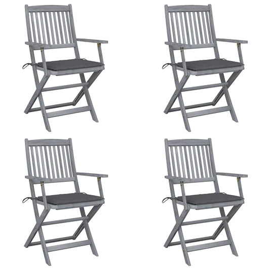 Tuinstoelen 4 st inklapbaar met kussens massief acaciahout is nu te koop bij PeponiXL, paradijselijk wonen!