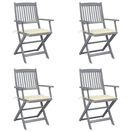 Tuinstoelen 4 st inklapbaar met kussens massief acaciahout is nu te koop bij PeponiXL, paradijselijk wonen!
