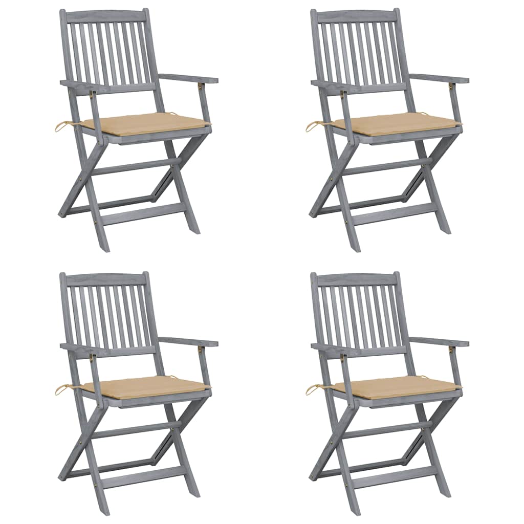 Tuinstoelen 4 st inklapbaar met kussens massief acaciahout is nu te koop bij PeponiXL, paradijselijk wonen!