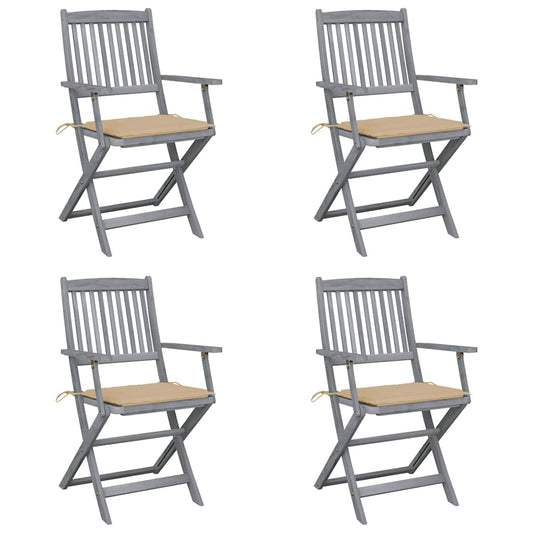 Tuinstoelen 4 st inklapbaar met kussens massief acaciahout is nu te koop bij PeponiXL, paradijselijk wonen!