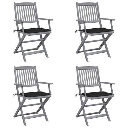 Tuinstoelen 4 st inklapbaar met kussens massief acaciahout is nu te koop bij PeponiXL, paradijselijk wonen!