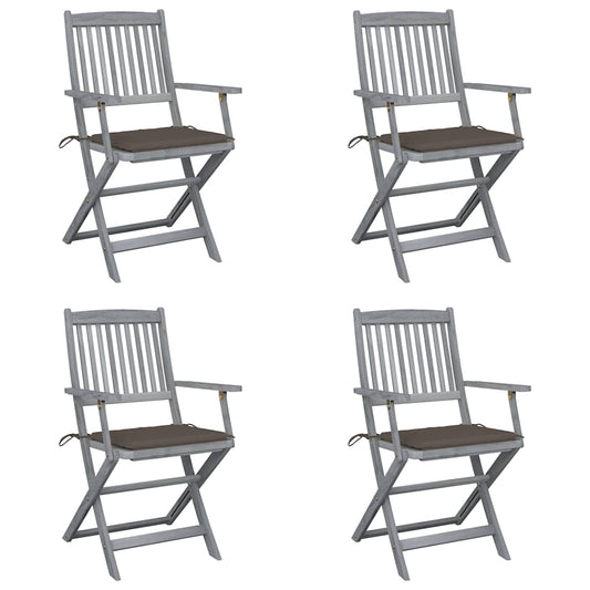 Tuinstoelen 4 st inklapbaar met kussens massief acaciahout is nu te koop bij PeponiXL, paradijselijk wonen!