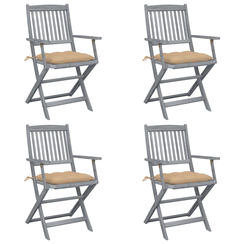 Tuinstoelen 4 st inklapbaar met kussens massief acaciahout is nu te koop bij PeponiXL, paradijselijk wonen!