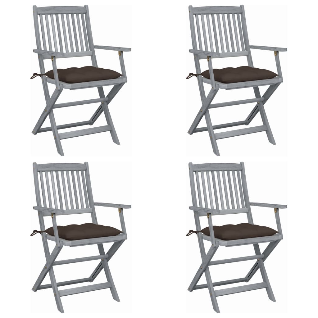 Tuinstoelen 4 st inklapbaar met kussens massief acaciahout is nu te koop bij PeponiXL, paradijselijk wonen!
