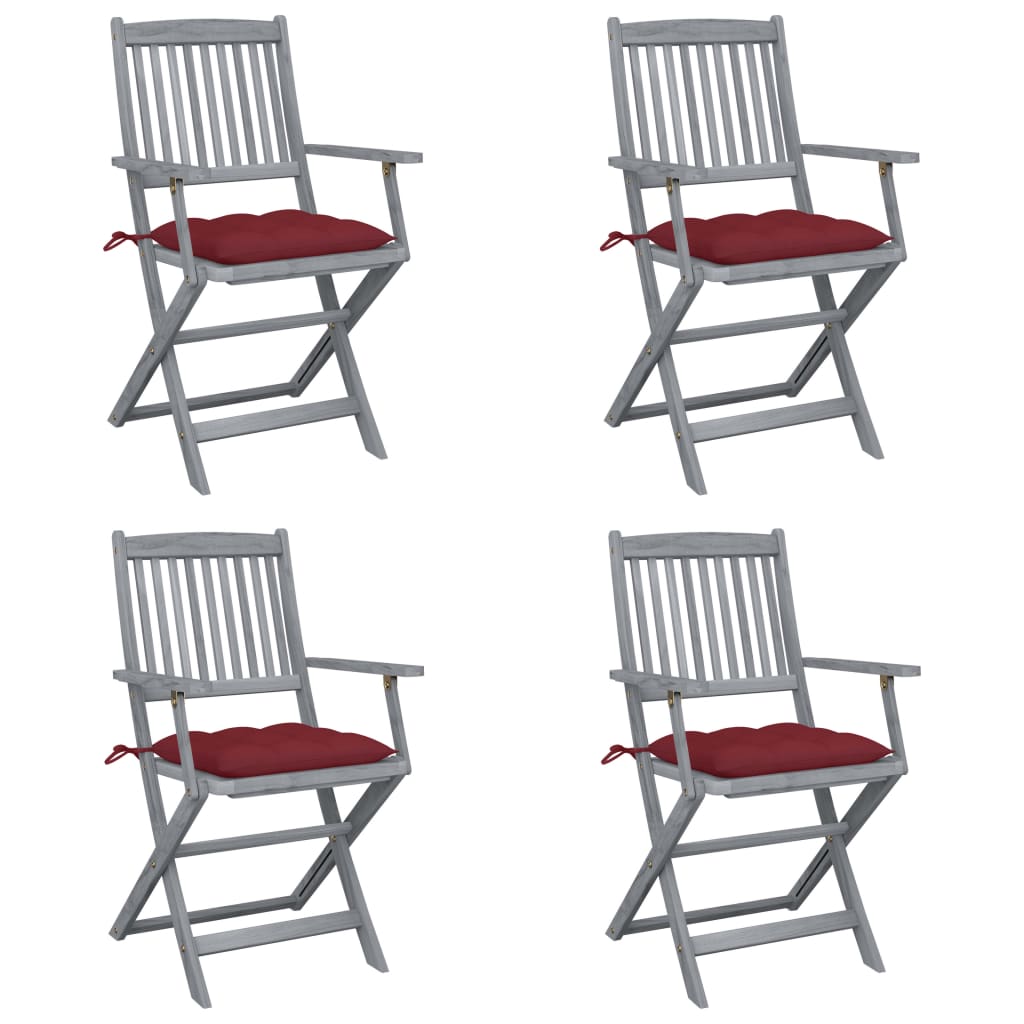 Tuinstoelen 4 st inklapbaar met kussens massief acaciahout is nu te koop bij PeponiXL, paradijselijk wonen!