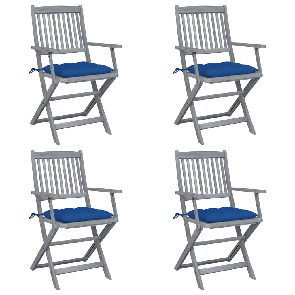 Tuinstoelen 4 st inklapbaar met kussens massief acaciahout is nu te koop bij PeponiXL, paradijselijk wonen!
