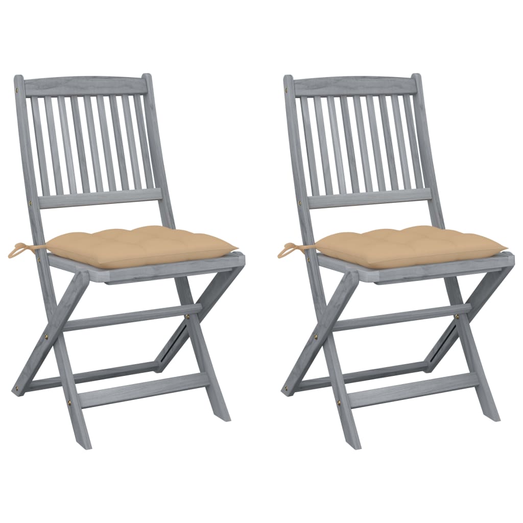 Tuinstoelen 2 st inklapbaar met kussens massief acaciahout is nu te koop bij PeponiXL, paradijselijk wonen!
