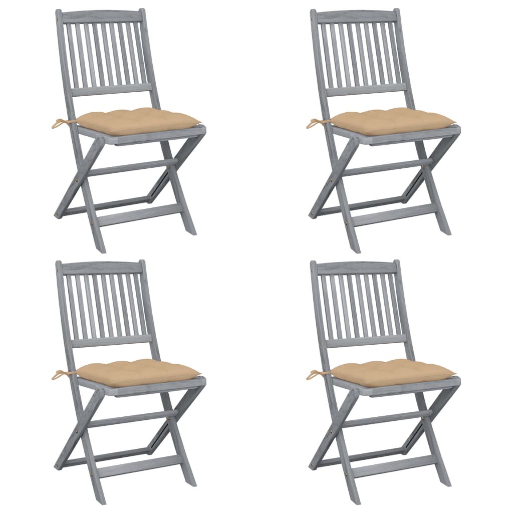 Tuinstoelen 4 st inklapbaar met kussens massief acaciahout is nu te koop bij PeponiXL, paradijselijk wonen!