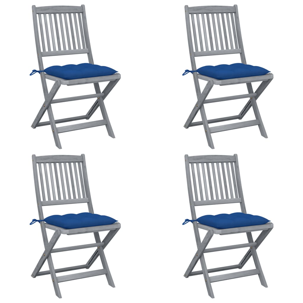Tuinstoelen 4 st inklapbaar met kussens massief acaciahout is nu te koop bij PeponiXL, paradijselijk wonen!
