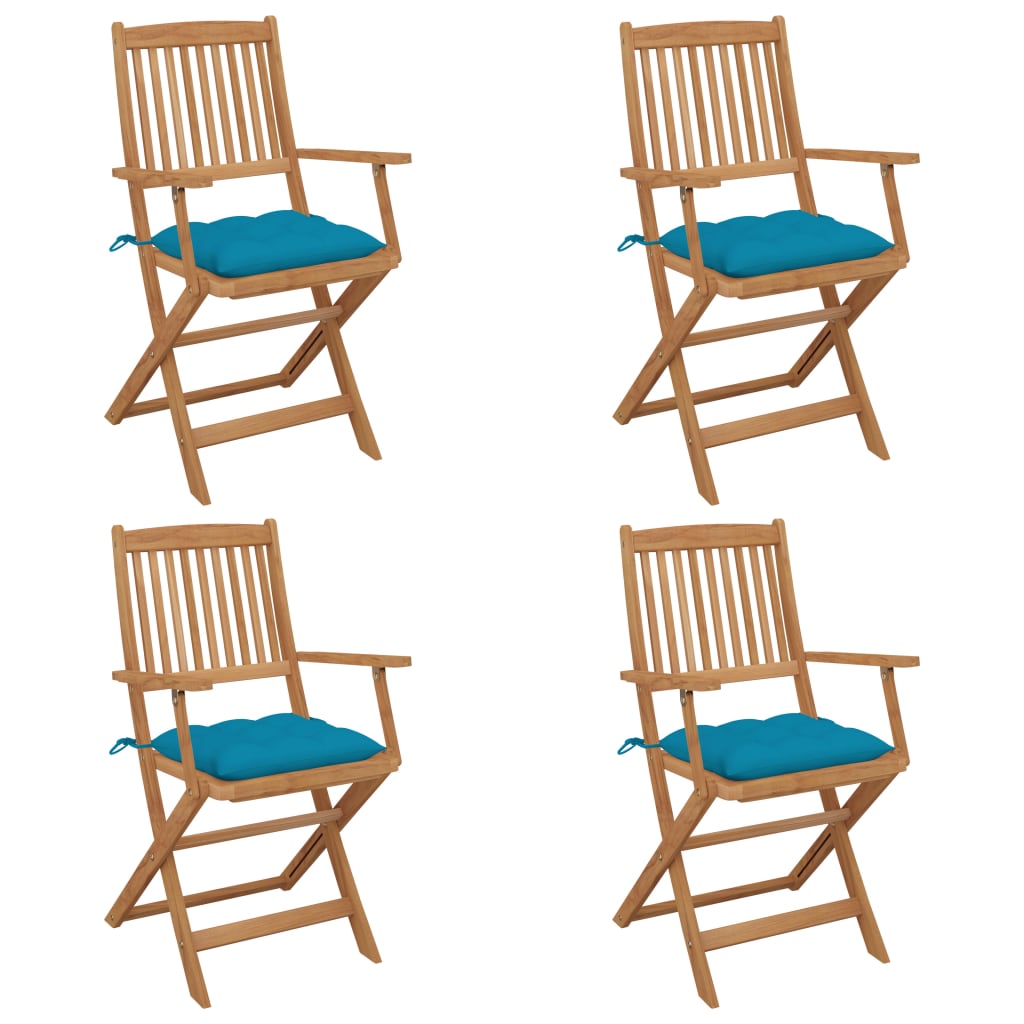 Tuinstoelen 4 st inklapbaar met kussens massief acaciahout is nu te koop bij PeponiXL, paradijselijk wonen!