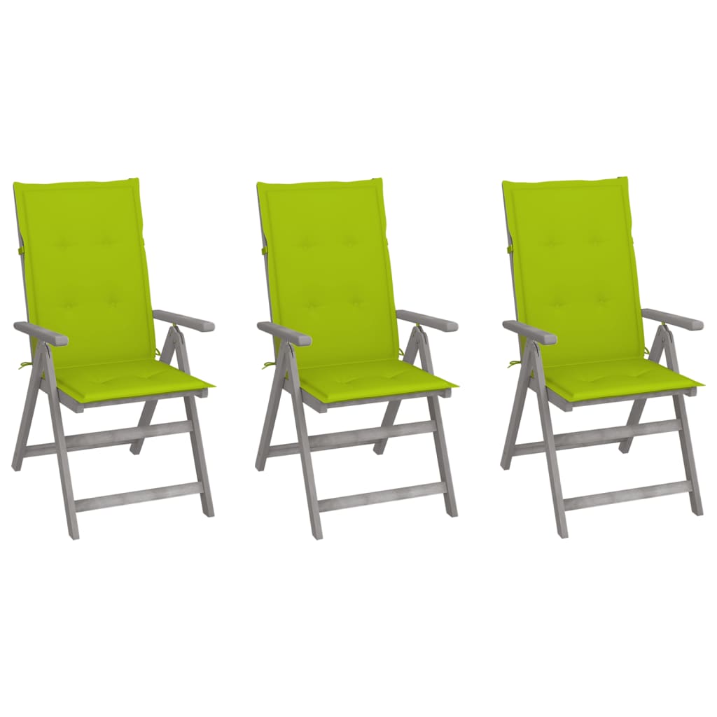 Tuinstoelen 3 st verstelbaar met kussens massief acaciahout is nu te koop bij PeponiXL, paradijselijk wonen!