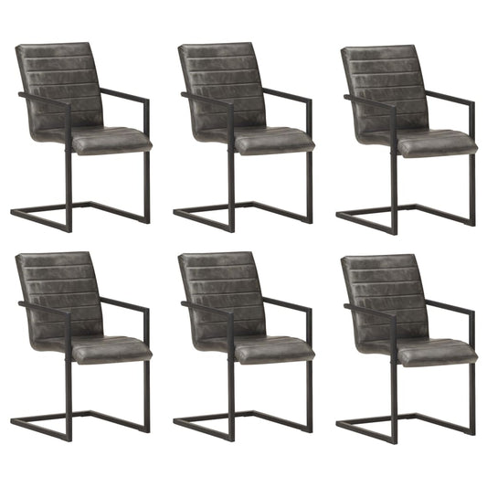 Eetkamerstoelen 6 st echt leer grijs is nu te koop bij PeponiXL, paradijselijk wonen!