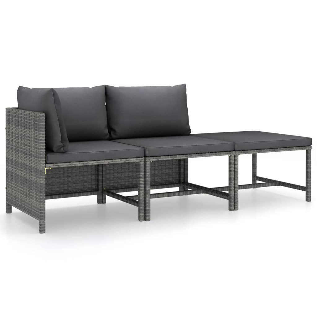 3-delige Loungeset met kussens poly rattan grijs is nu te koop bij PeponiXL, paradijselijk wonen!