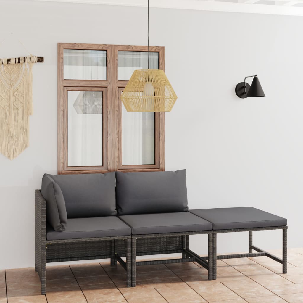 3-delige Loungeset met kussens poly rattan grijs is nu te koop bij PeponiXL, paradijselijk wonen!