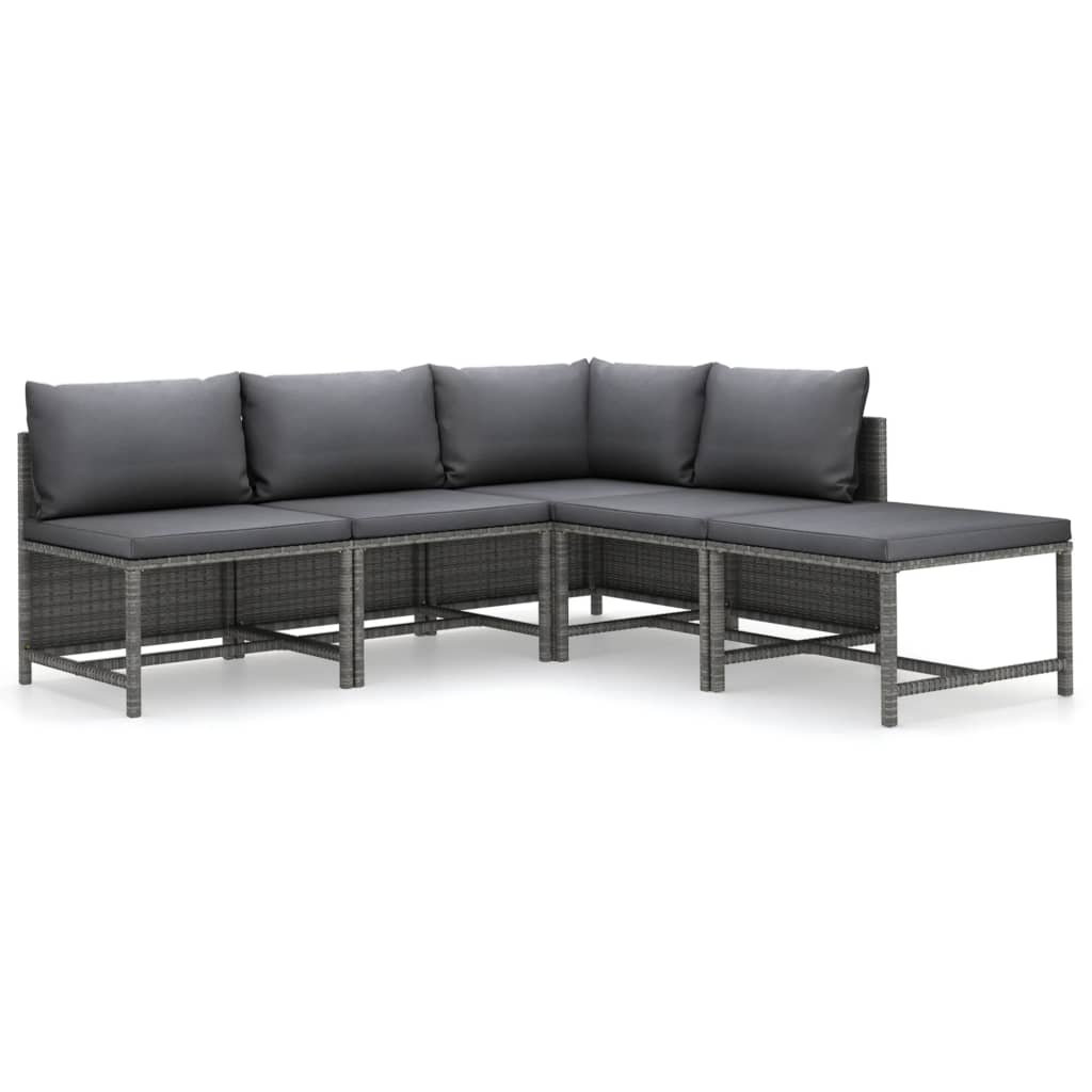 5-delige Loungeset met kussens poly rattan grijs is nu te koop bij PeponiXL, paradijselijk wonen!