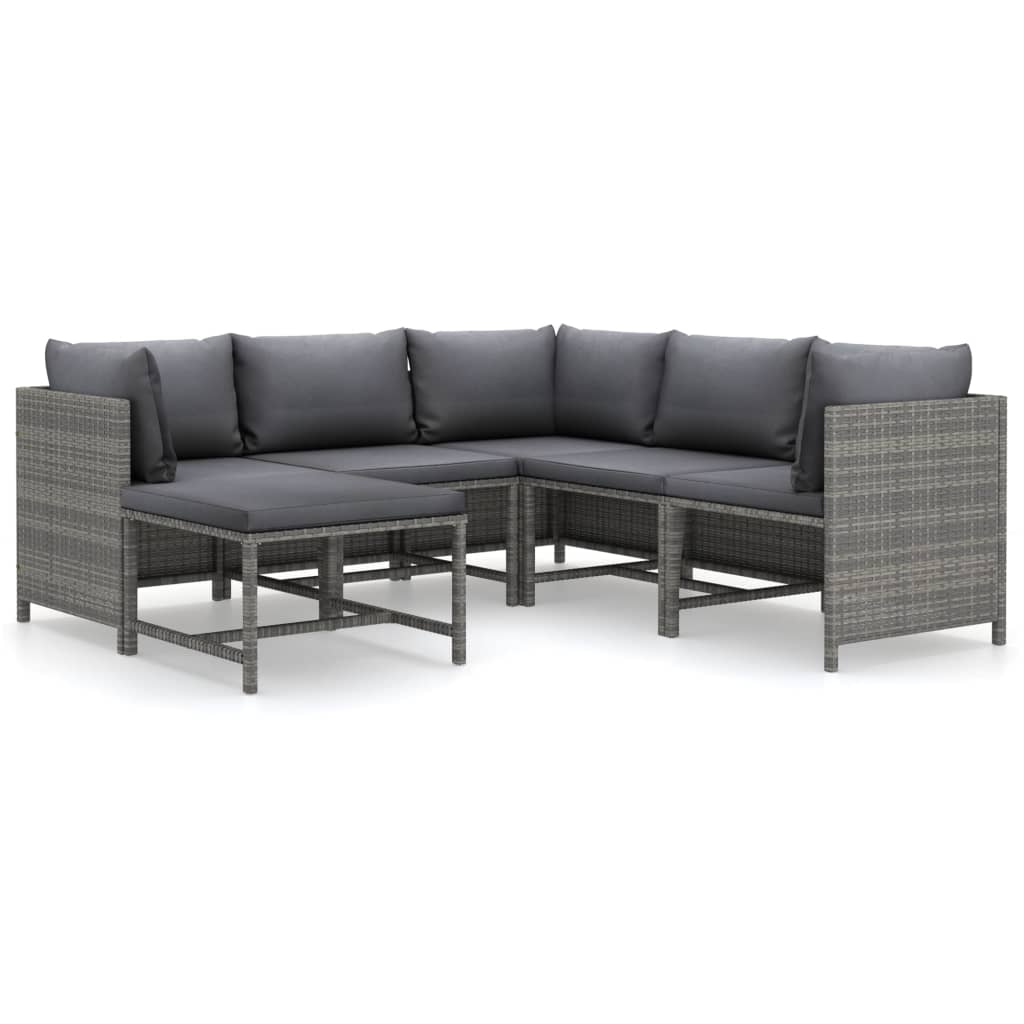 6-delige Loungeset met kussens poly rattan grijs is nu te koop bij PeponiXL, paradijselijk wonen!