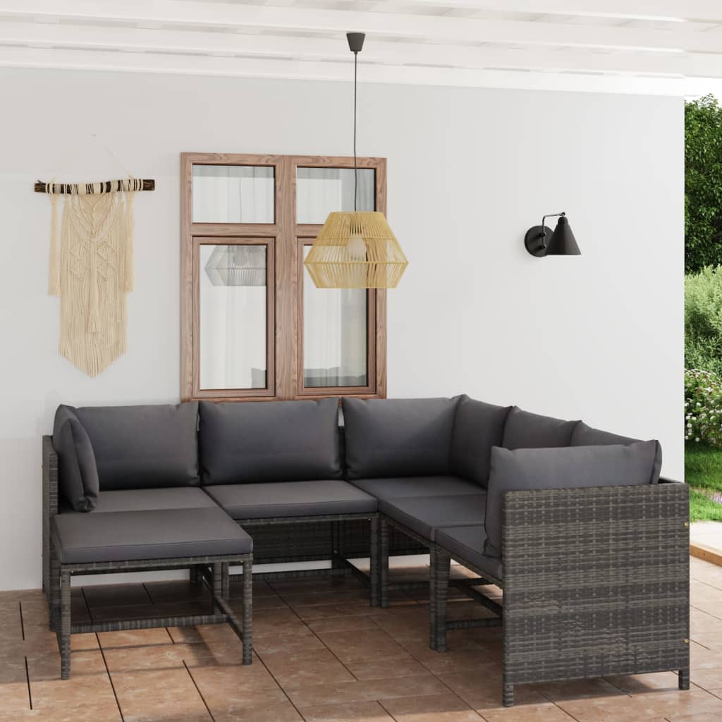 6-delige Loungeset met kussens poly rattan grijs is nu te koop bij PeponiXL, paradijselijk wonen!