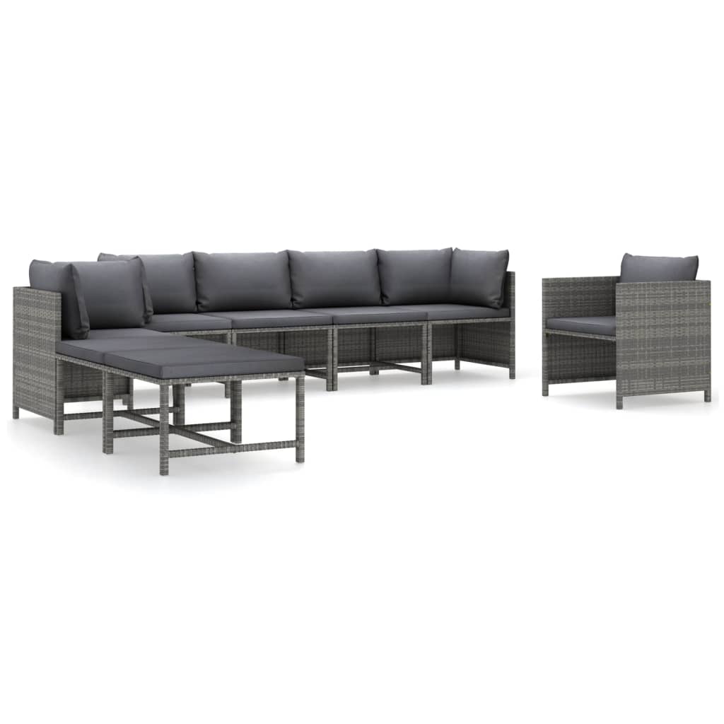 8-delige Loungeset met kussens poly rattan grijs