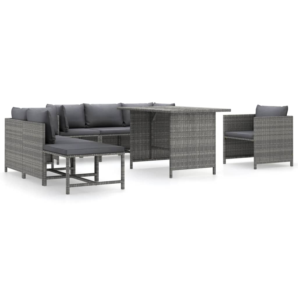 8-delige Loungeset met kussens poly rattan grijs is nu te koop bij PeponiXL, paradijselijk wonen!