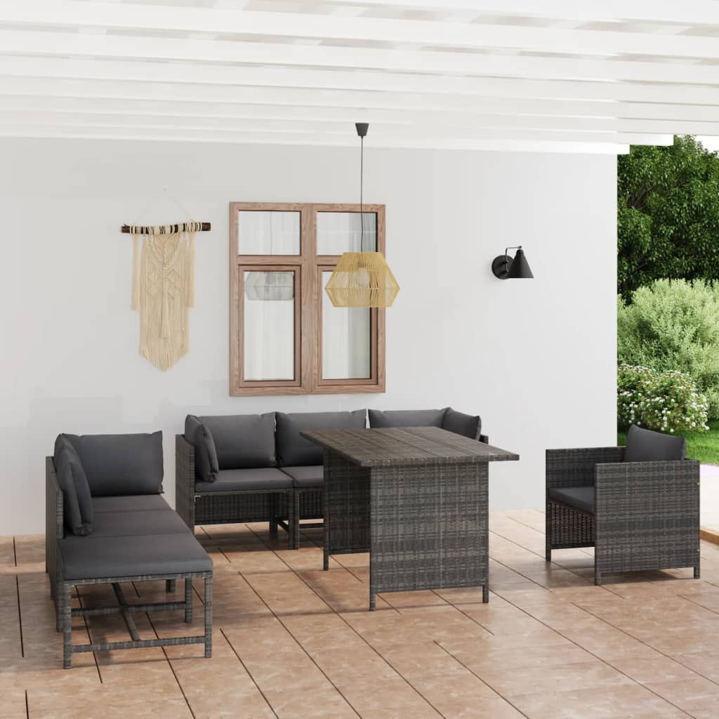 8-delige Loungeset met kussens poly rattan grijs is nu te koop bij PeponiXL, paradijselijk wonen!