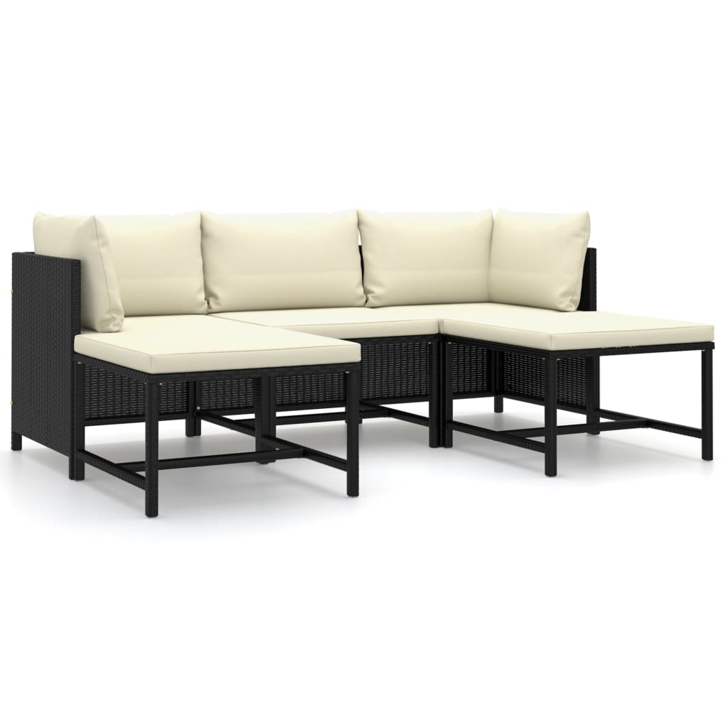 5-delige Loungeset met kussens poly rattan zwart is nu te koop bij PeponiXL, paradijselijk wonen!