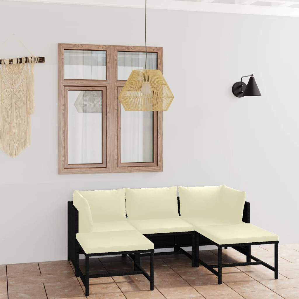 5-delige Loungeset met kussens poly rattan zwart is nu te koop bij PeponiXL, paradijselijk wonen!