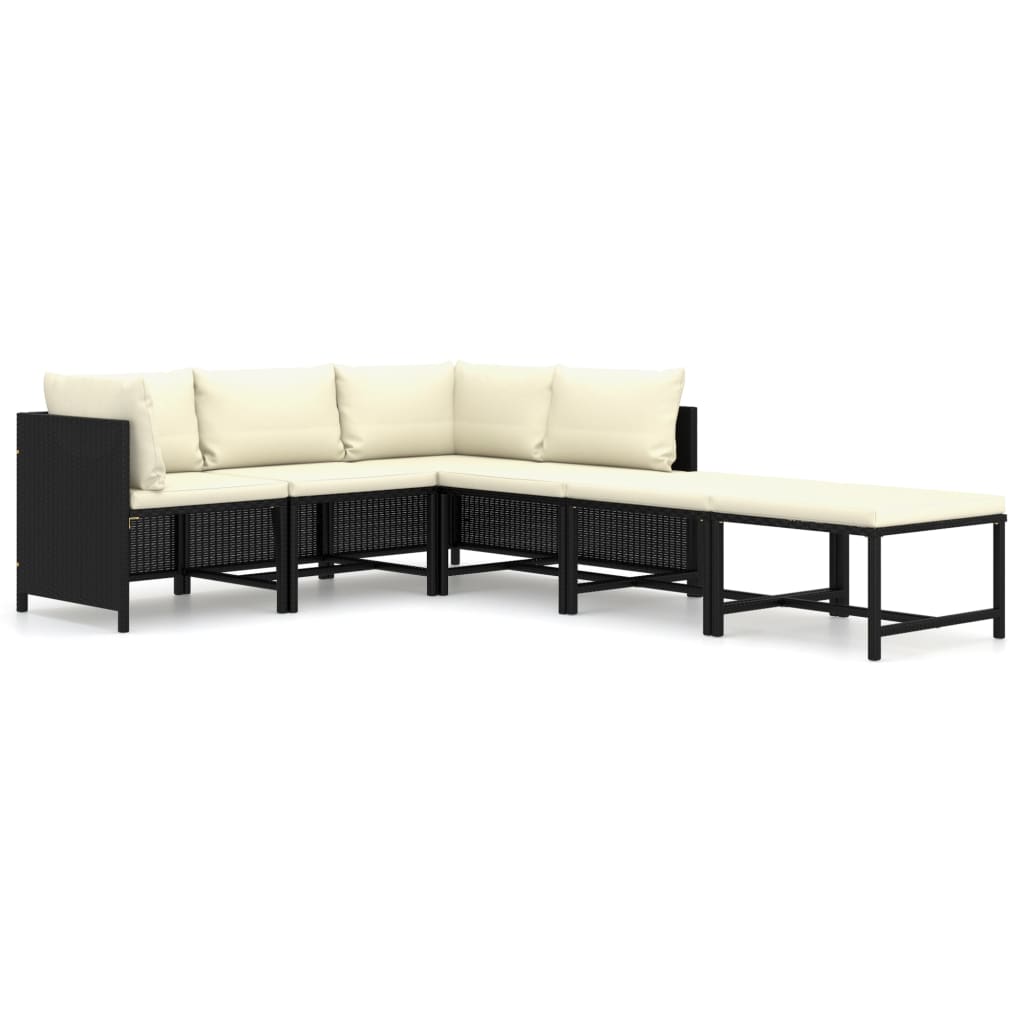 6-delige Loungeset met kussens poly rattan zwart is nu te koop bij PeponiXL, paradijselijk wonen!