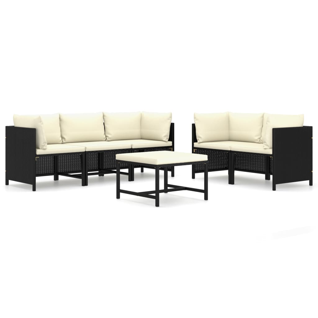 6-delige Loungeset met kussens poly rattan zwart is nu te koop bij PeponiXL, paradijselijk wonen!