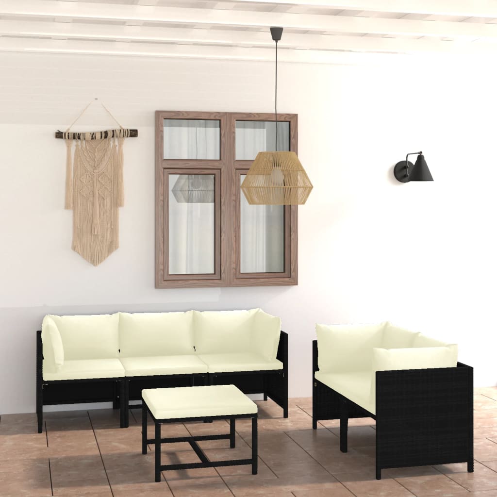 6-delige Loungeset met kussens poly rattan zwart is nu te koop bij PeponiXL, paradijselijk wonen!