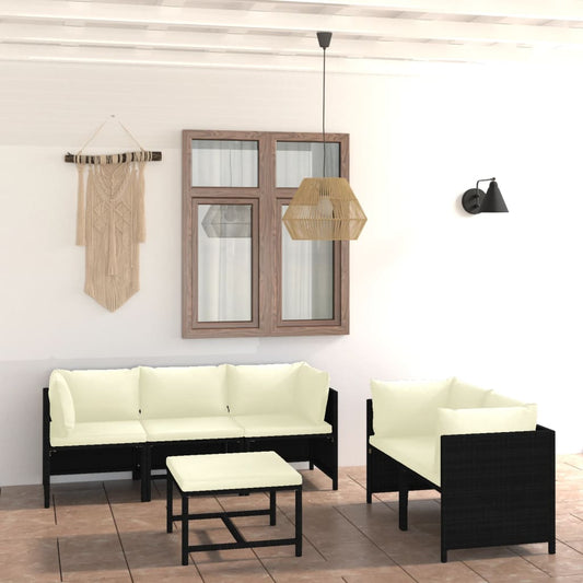 6-delige Loungeset met kussens poly rattan zwart is nu te koop bij PeponiXL, paradijselijk wonen!