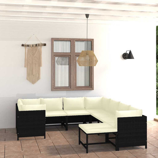 9-delige Loungeset met kussens poly rattan zwart is nu te koop bij PeponiXL, paradijselijk wonen!