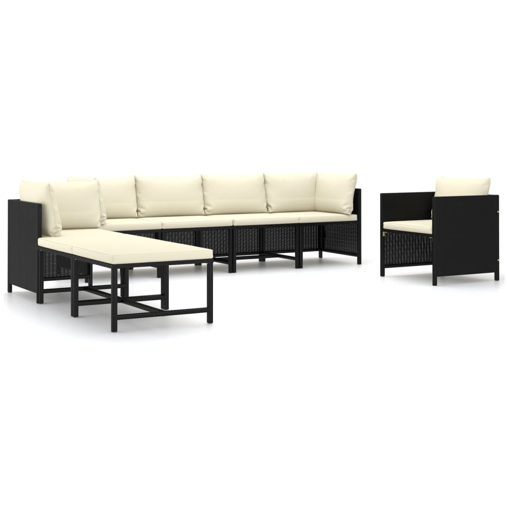 8-delige Loungeset met kussens poly rattan zwart is nu te koop bij PeponiXL, paradijselijk wonen!