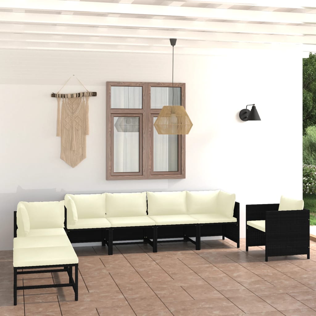 8-delige Loungeset met kussens poly rattan zwart is nu te koop bij PeponiXL, paradijselijk wonen!