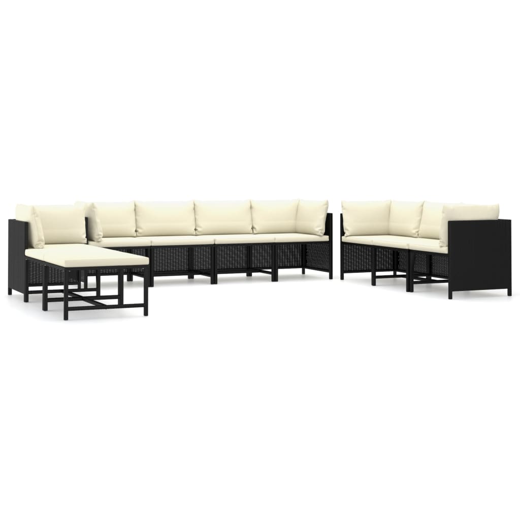 10-delige Loungeset met kussens poly rattan zwart is nu te koop bij PeponiXL, paradijselijk wonen!