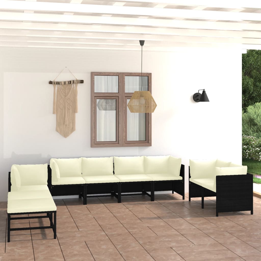 10-delige Loungeset met kussens poly rattan zwart is nu te koop bij PeponiXL, paradijselijk wonen!