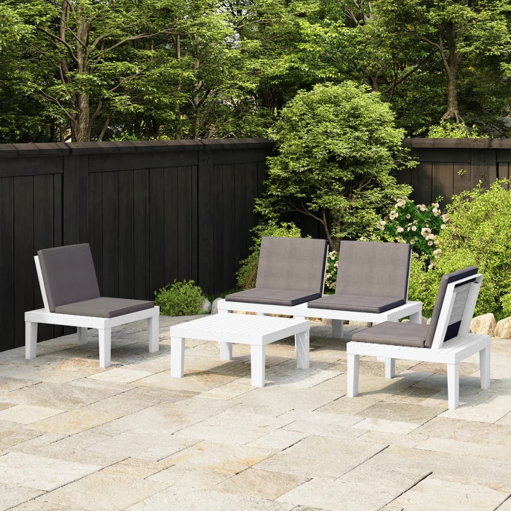 4-delige Loungeset met kussens kunststof wit is nu te koop bij PeponiXL, paradijselijk wonen!