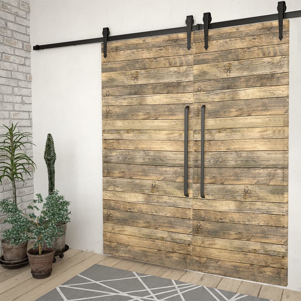 Hardwaresets voor schuifdeuren 2 st 200 cm staal zwart is nu te koop bij PeponiXL, paradijselijk wonen!