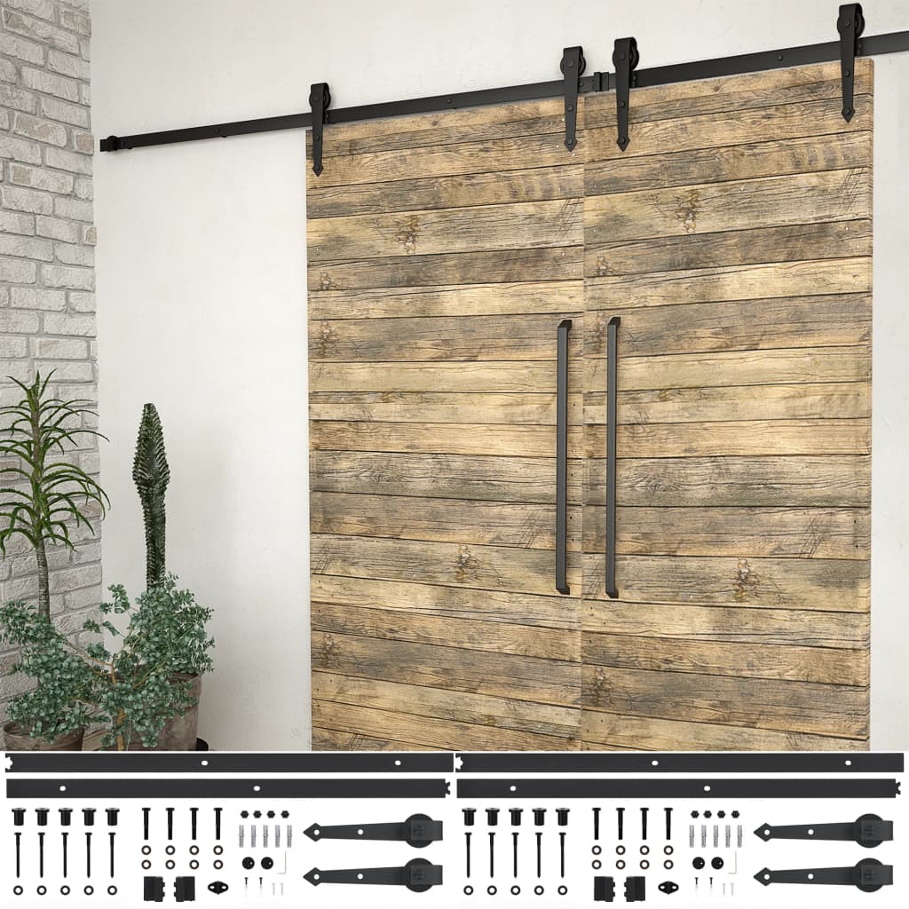 Hardwaresets voor schuifdeuren 2 st 200 cm staal zwart is nu te koop bij PeponiXL, paradijselijk wonen!