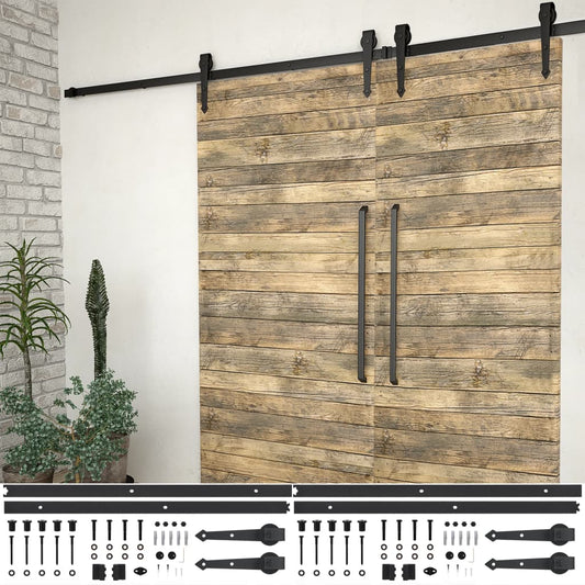 Hardwaresets voor schuifdeuren 2 st 200 cm staal zwart is nu te koop bij PeponiXL, paradijselijk wonen!