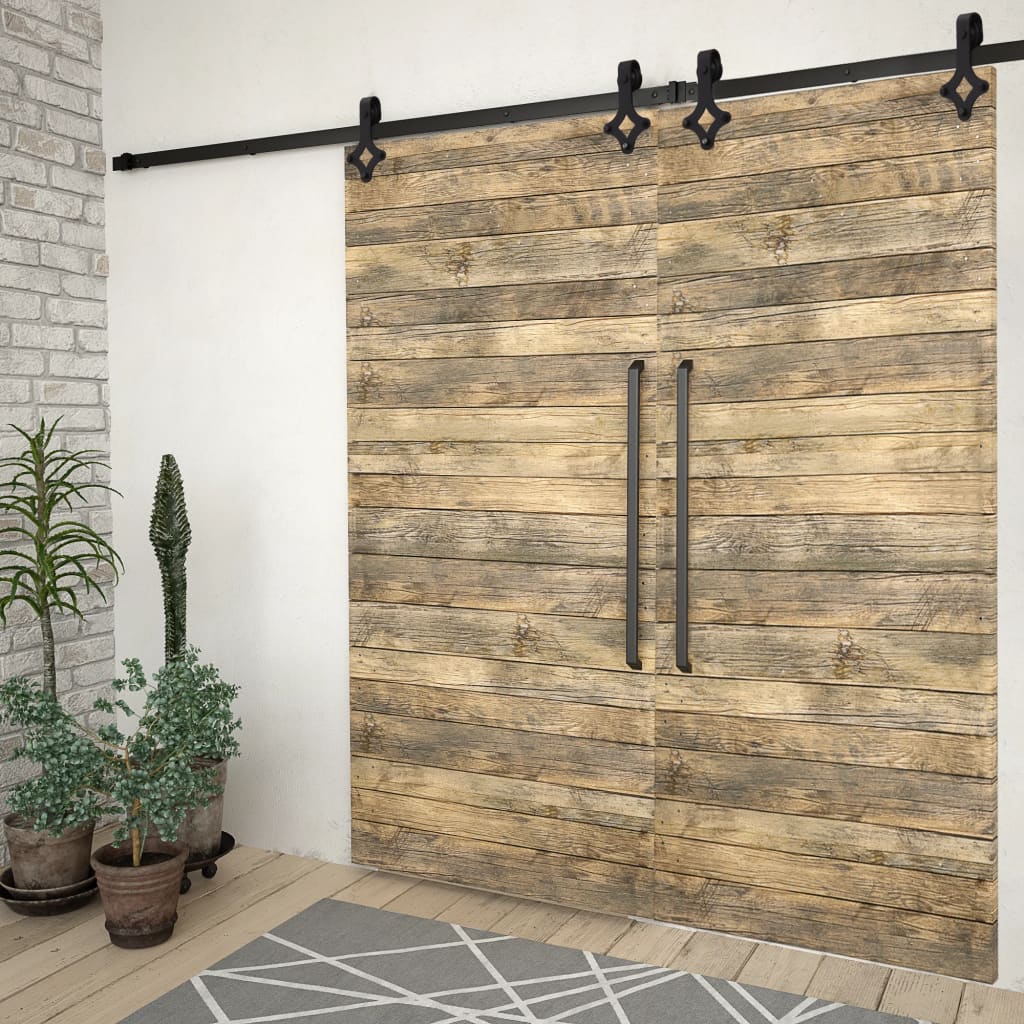 Hardwaresets voor schuifdeuren 2 st 200 cm staal zwart is nu te koop bij PeponiXL, paradijselijk wonen!